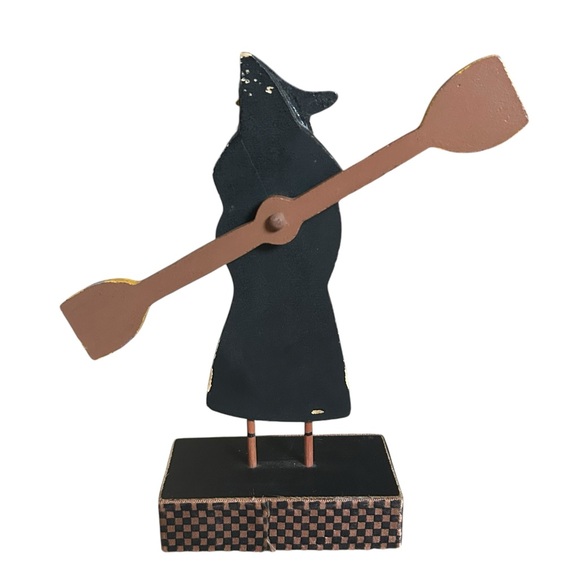 Vintage Standing Halloween Wooden Witch Table Decoration with Spinning Broom - Picture 3 of 7